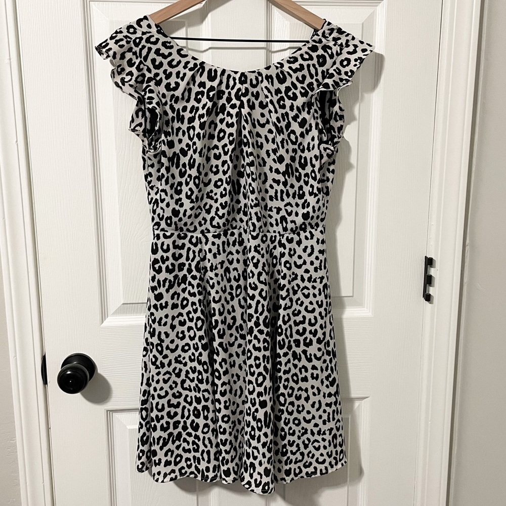 Express Black and White Leopard Print Mini Dress Size 8 - Picture 5 of 9